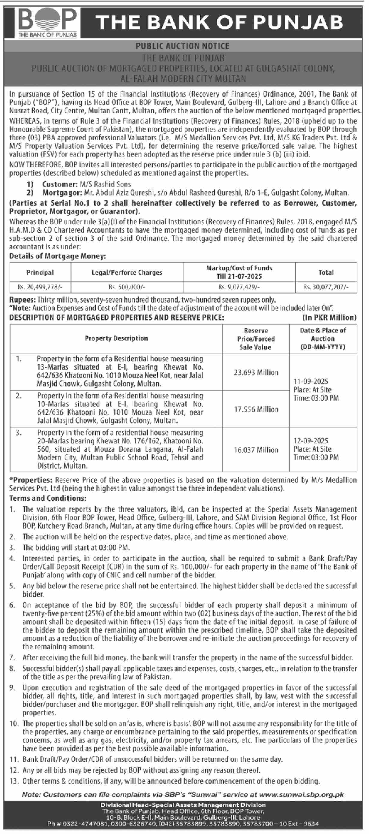 The Bank of Punjab Tender Notice